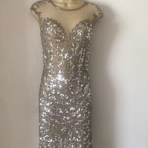 Woman’s Prim Avera homecoming party formal sequin mermaid silver dress